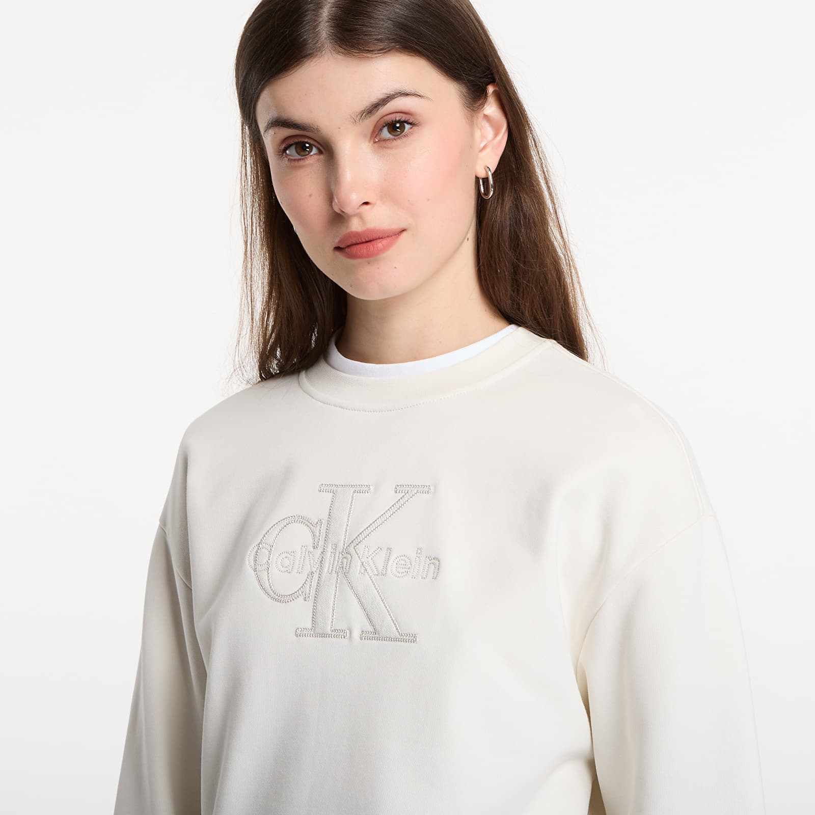 Sweats à capuche femme Calvin Klein Jeans Ls Baby Terry Seasonal Monologo Hoodie Tofu