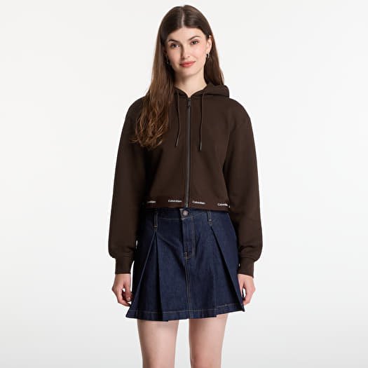 Sweatshirt Calvin Klein Jeans Ls Terry Logo Waist Cropped Fz Hoodie Dark Coffee