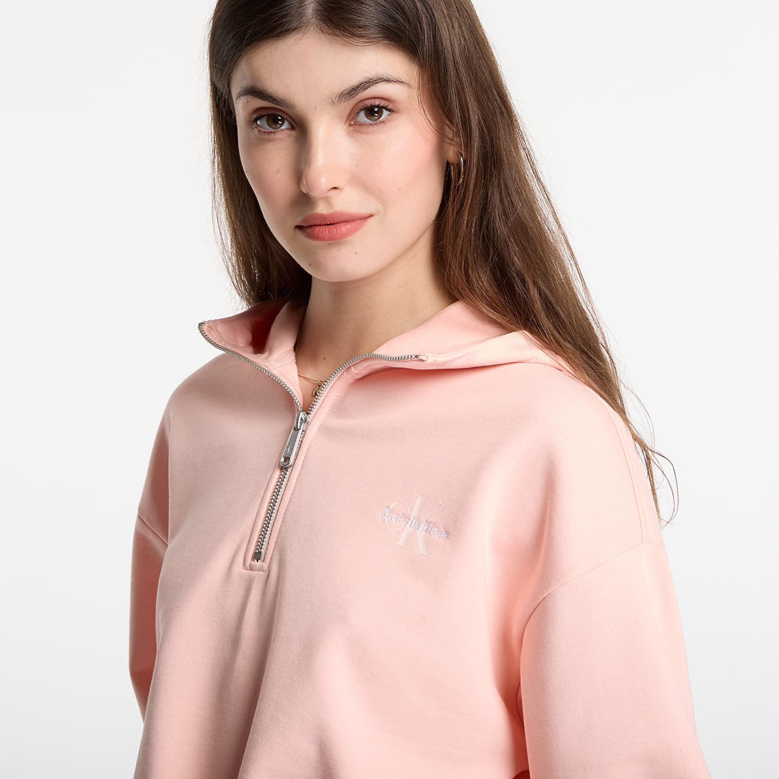 Women's hoodies Calvin Klein Jeans Ls Monologo Terry Cropped Tie Hoodie Peachy Day