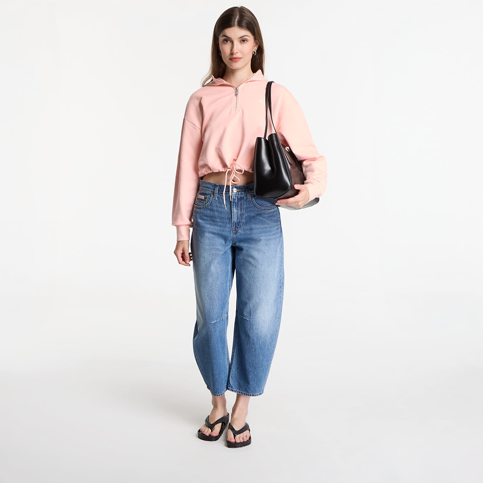 Women's hoodies Calvin Klein Jeans Ls Monologo Terry Cropped Tie Hoodie Peachy Day