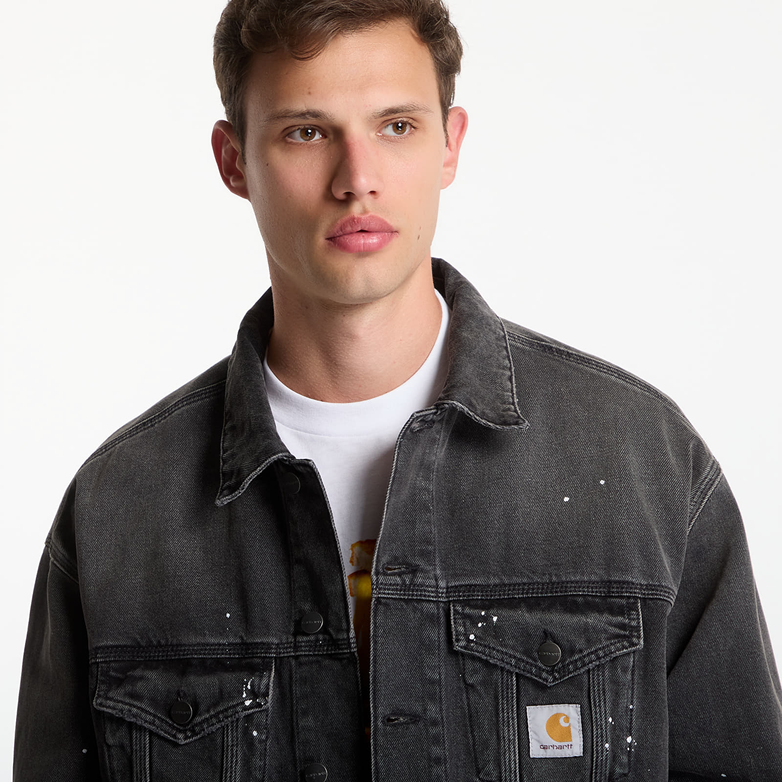 Pánske bundy Carhartt WIP Helston Jacket UNISEX Black Destroy Wash, Splatter