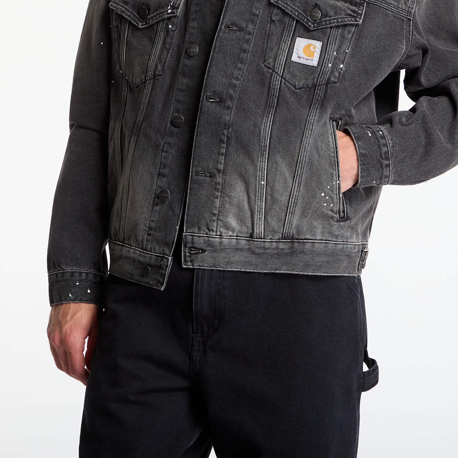 Pánske bundy Carhartt WIP Helston Jacket UNISEX Black Destroy Wash, Splatter
