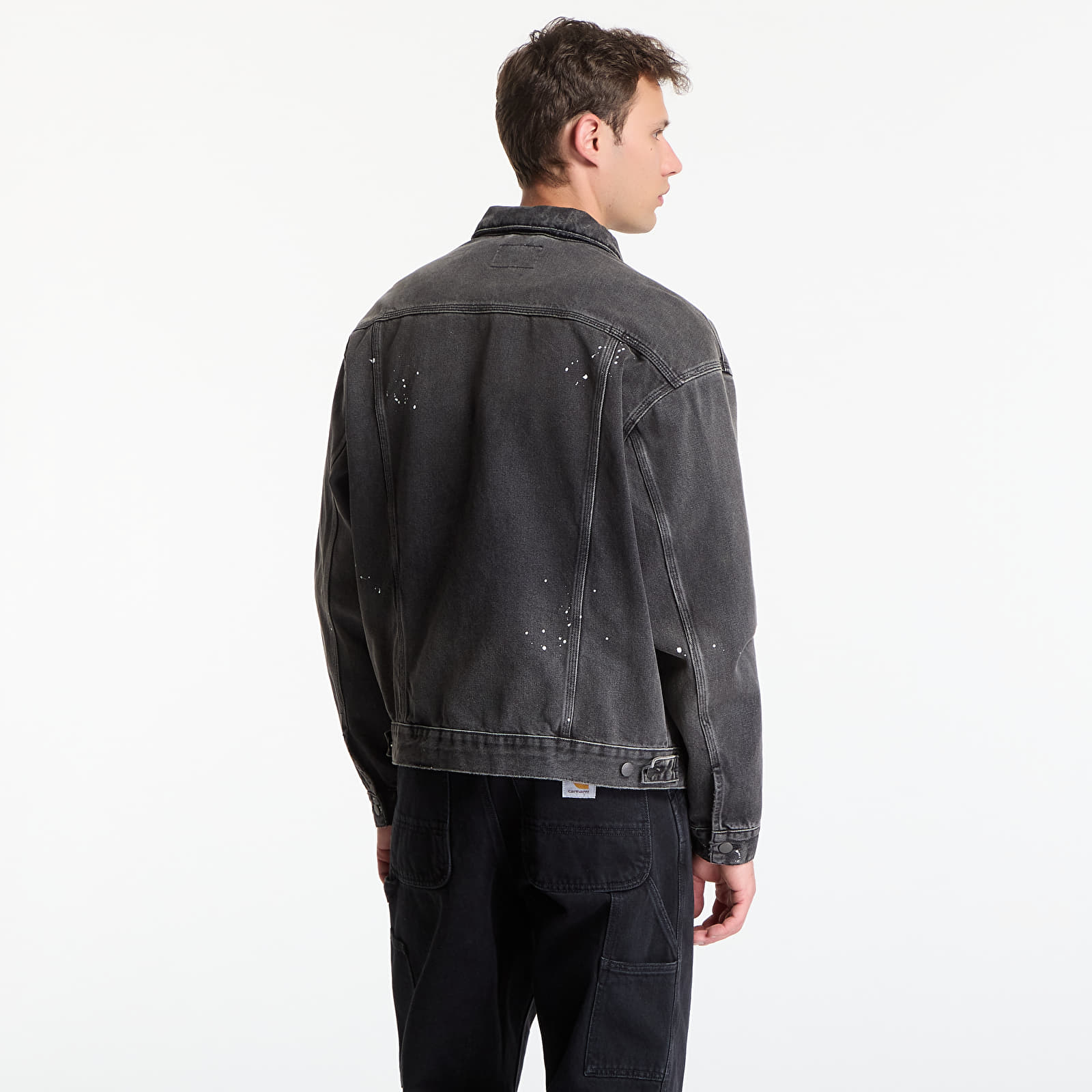 Pánske bundy Carhartt WIP Helston Jacket UNISEX Black Destroy Wash, Splatter