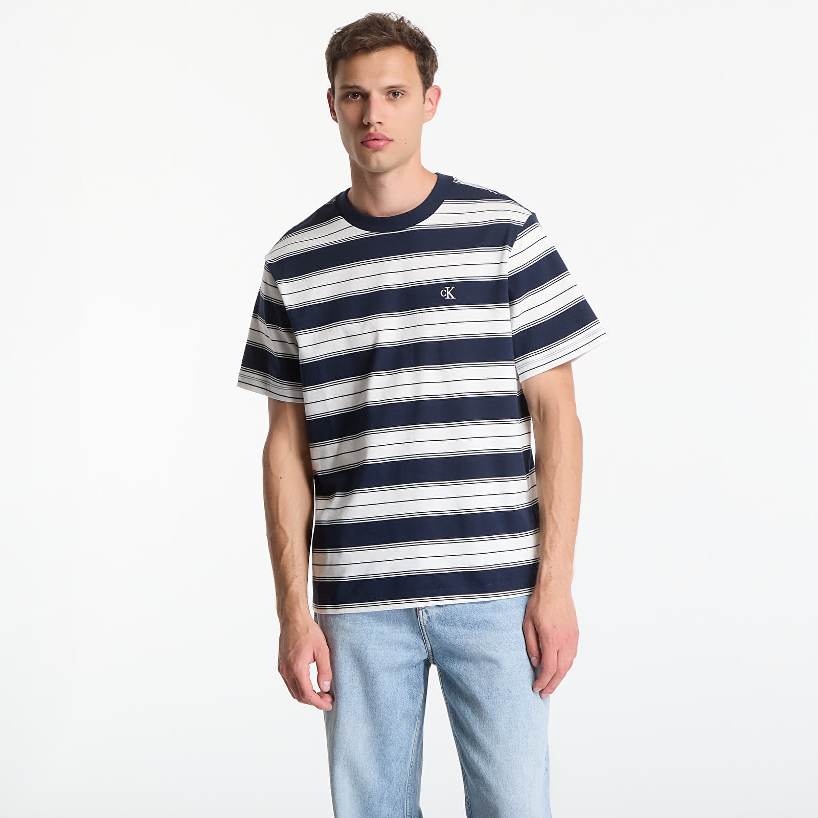 Pánske tričká Calvin Klein Jeans Ss Easy 20S Jersey Stripe Crewneck Tee Dark Sapphire