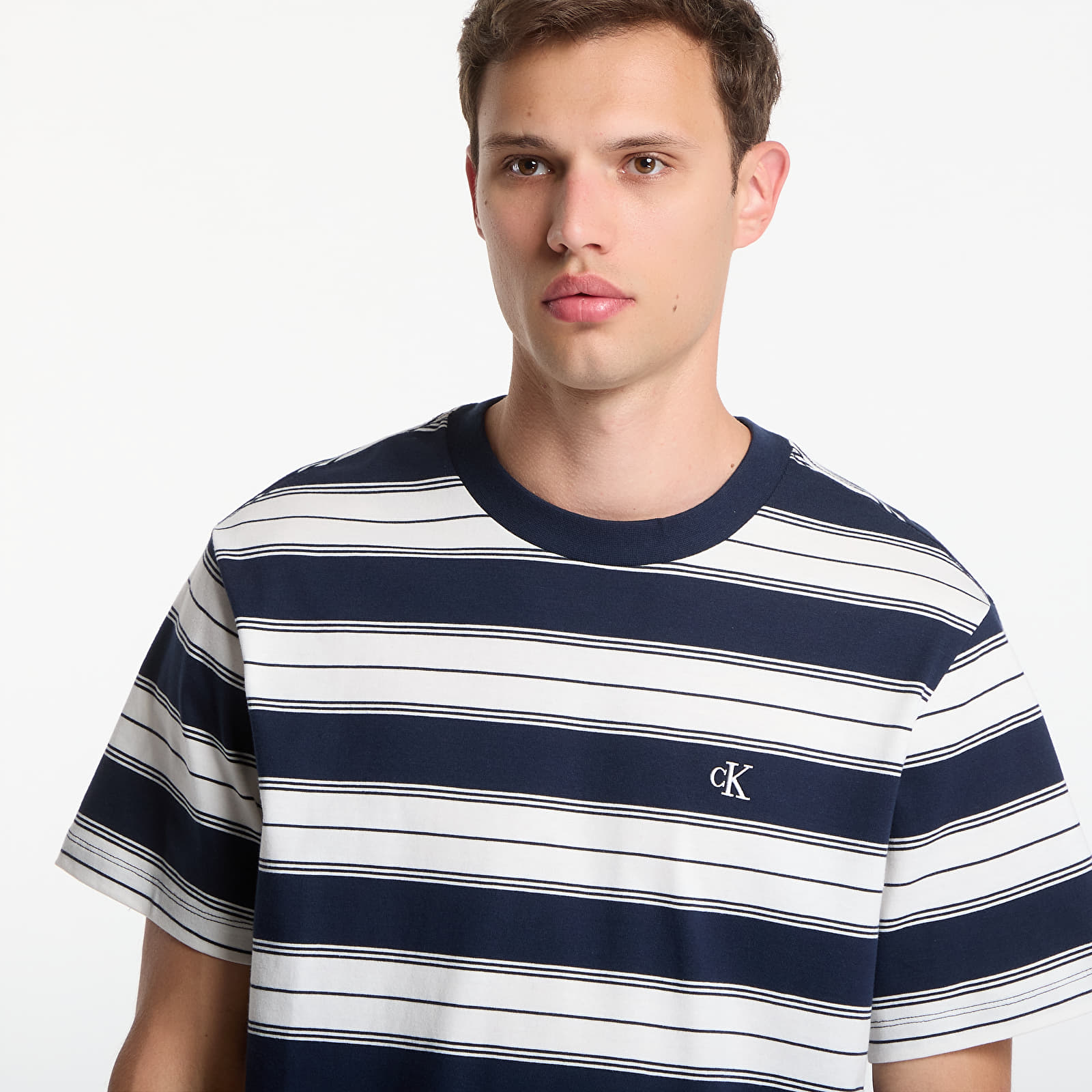Pánske tričká Calvin Klein Jeans Ss Easy 20S Jersey Stripe Crewneck Tee Dark Sapphire