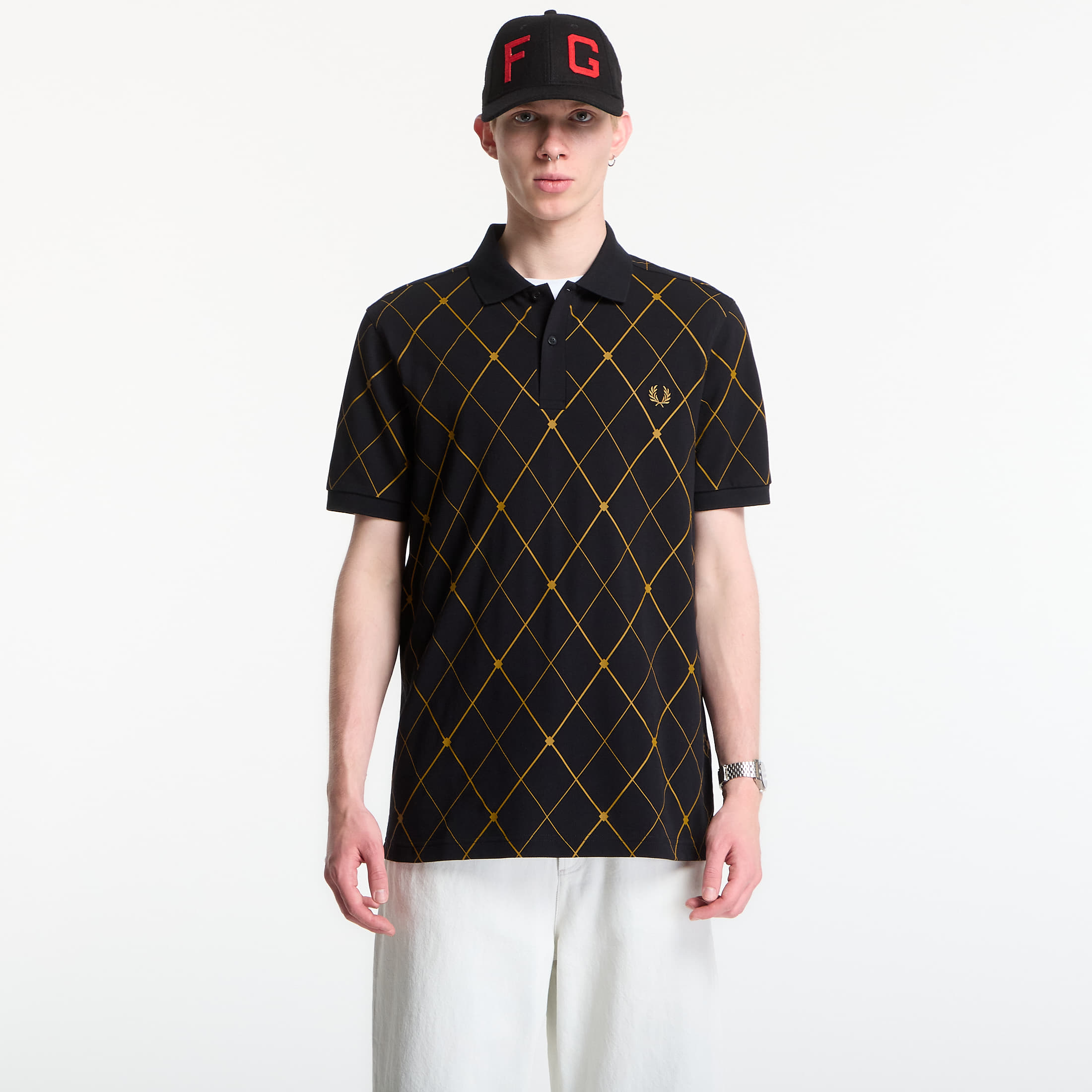 Maglietta Fred Perry Argyle Print Fred Perry hirt Black