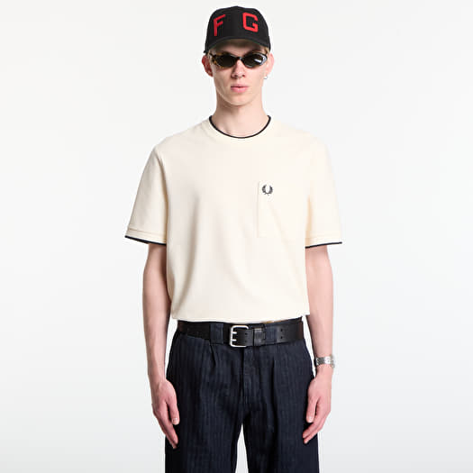Fred Perry Pocket Detail Pique T-Shirt Ecru