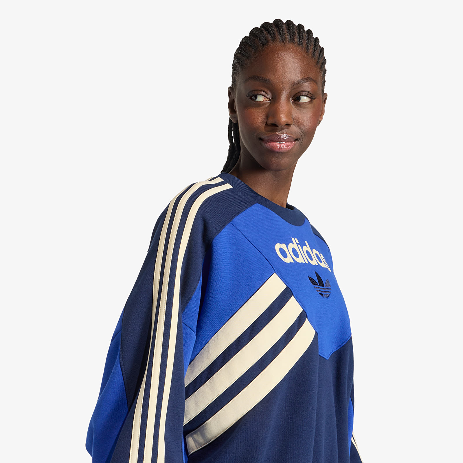 Hoodies für Frauen adidas Graphic Crew Bold Blue/ Night Indigo
