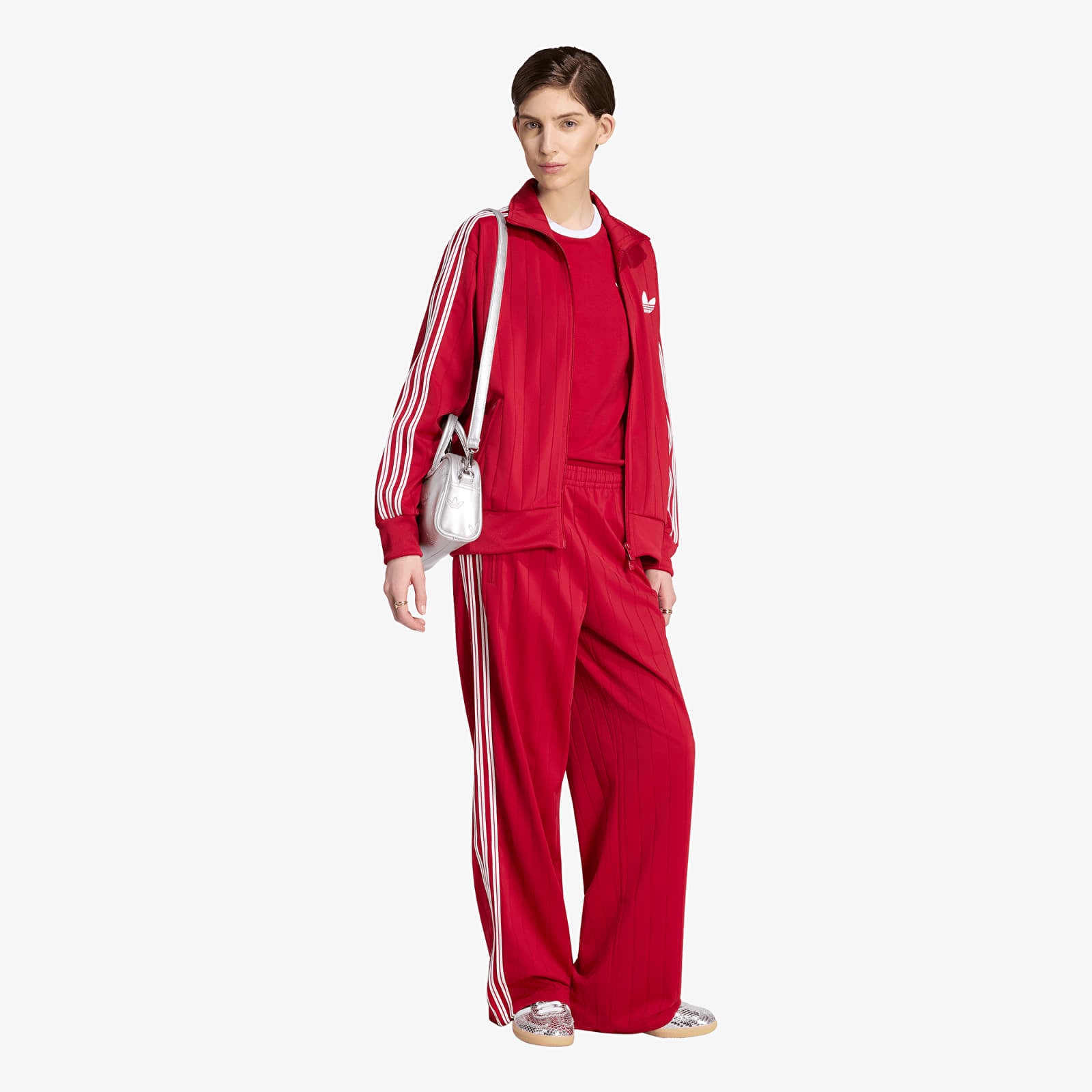 Ženske dukserice adidas Pinstripe Firebird Loose Tracktop Team Victory Red/ White/ Team Victory Red