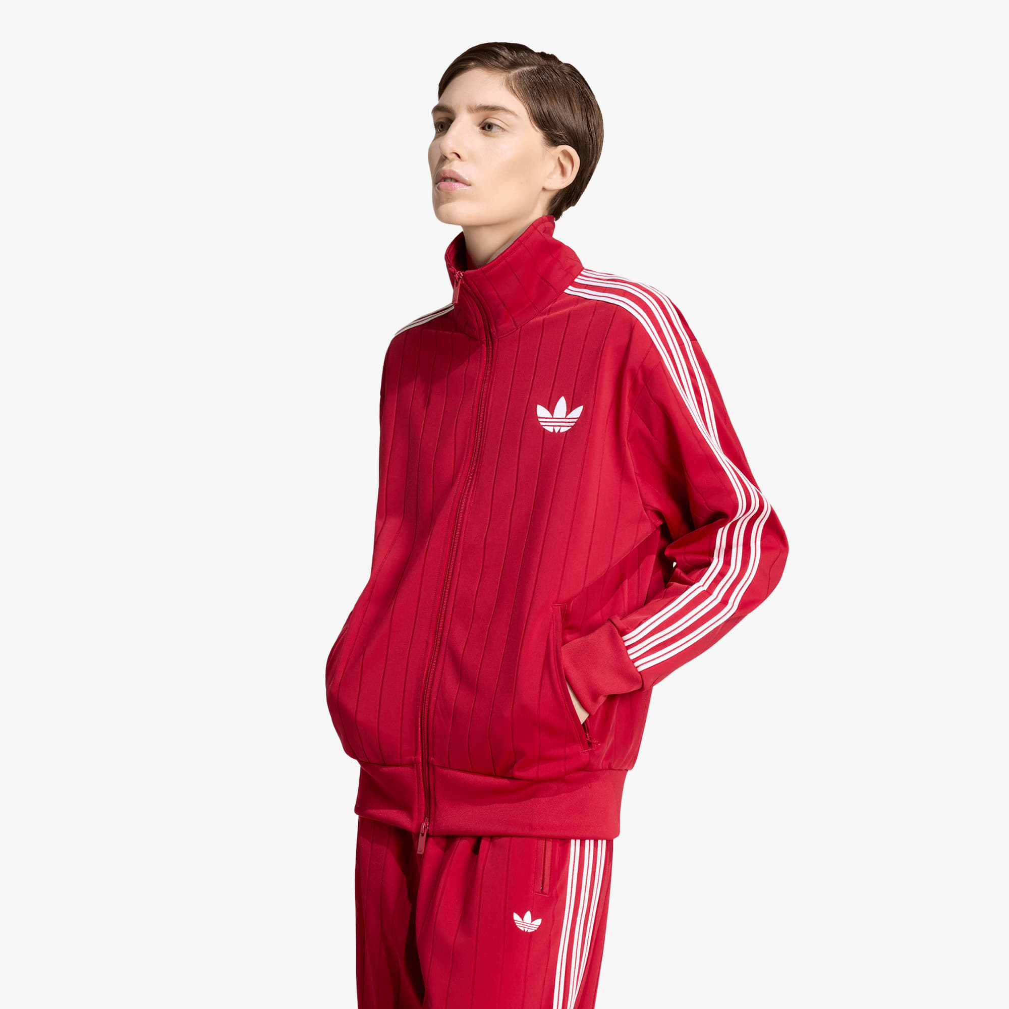 Felpa adidas Pinstripe Firebird Loose Tracktop Tea Victory Red/ White/ Tea Victory Red
