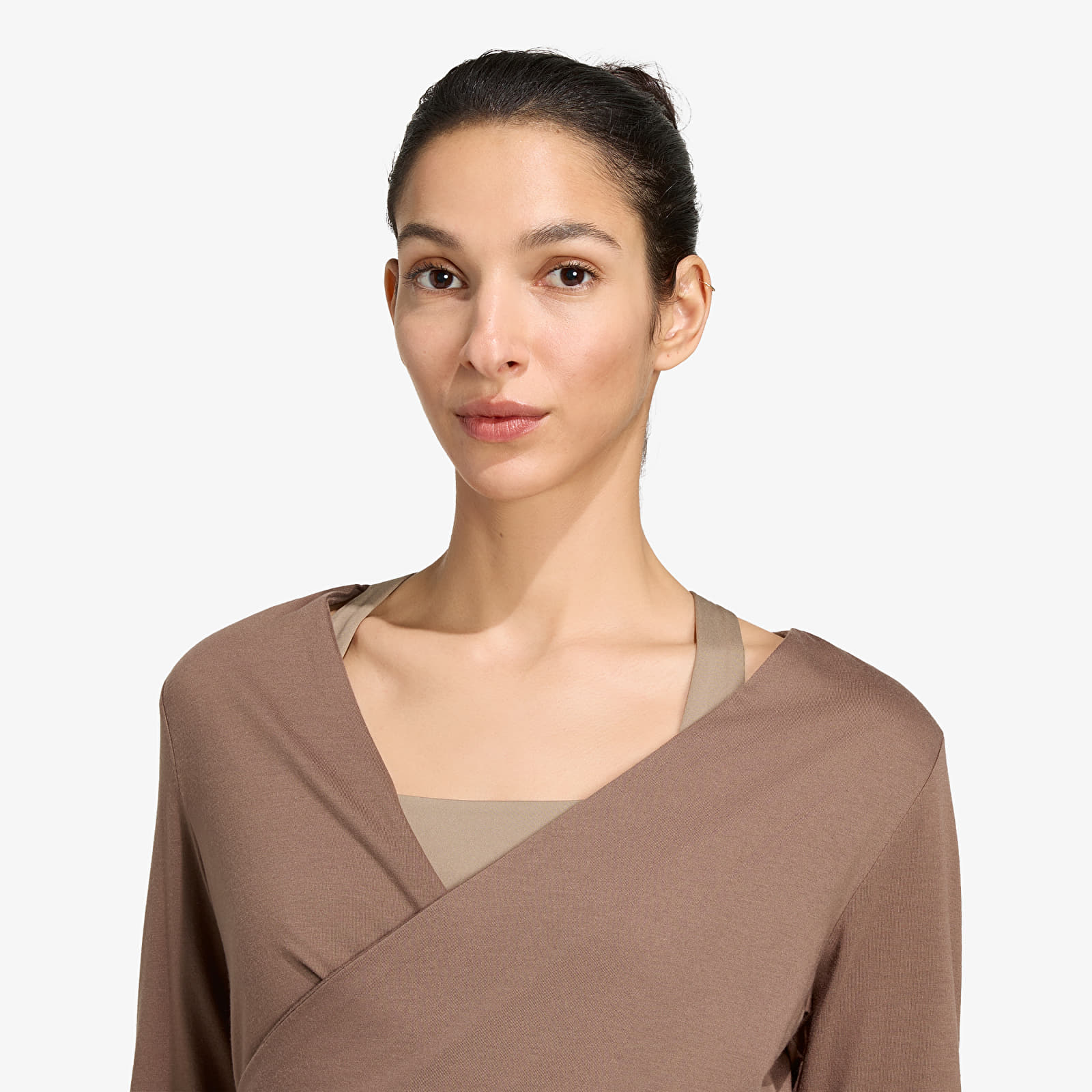 T-skjorter adidas 3-Stripes Studio Soft Ballet Wrap Top Earth Strata/ Glow Blue