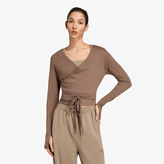 T-skjorte adidas 3-Stripes Studio Soft Ballet Wrap Top Earth Strata/ Glow Blue