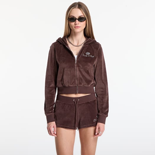 Sweatshirt Sporty & Rich Juicy Script Velour Zip Hoodie Chocolate