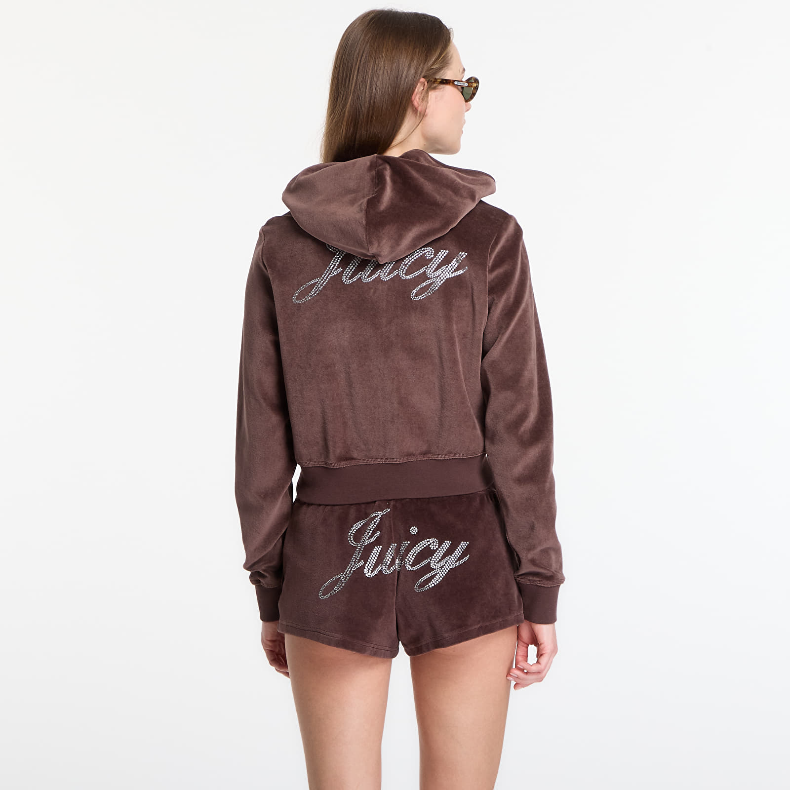 Mikiny Sporty & Rich Juicy Script Velour Zip Hoodie Chocolate
