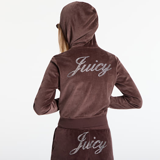 Sporty & Rich Juicy Script Velour Zip Hoodie Chocolate | Footshop