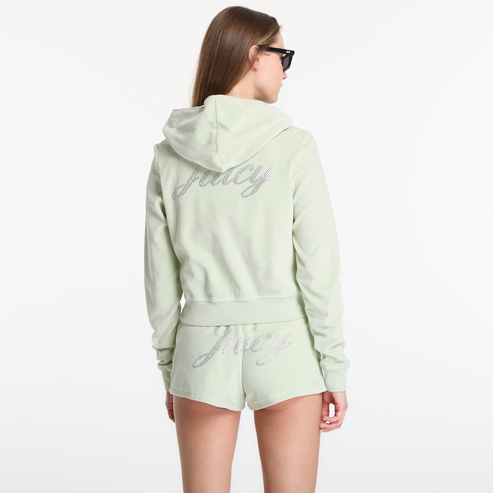 Mikiny Sporty & Rich Juicy Script Velour Zip Hoodie Sage