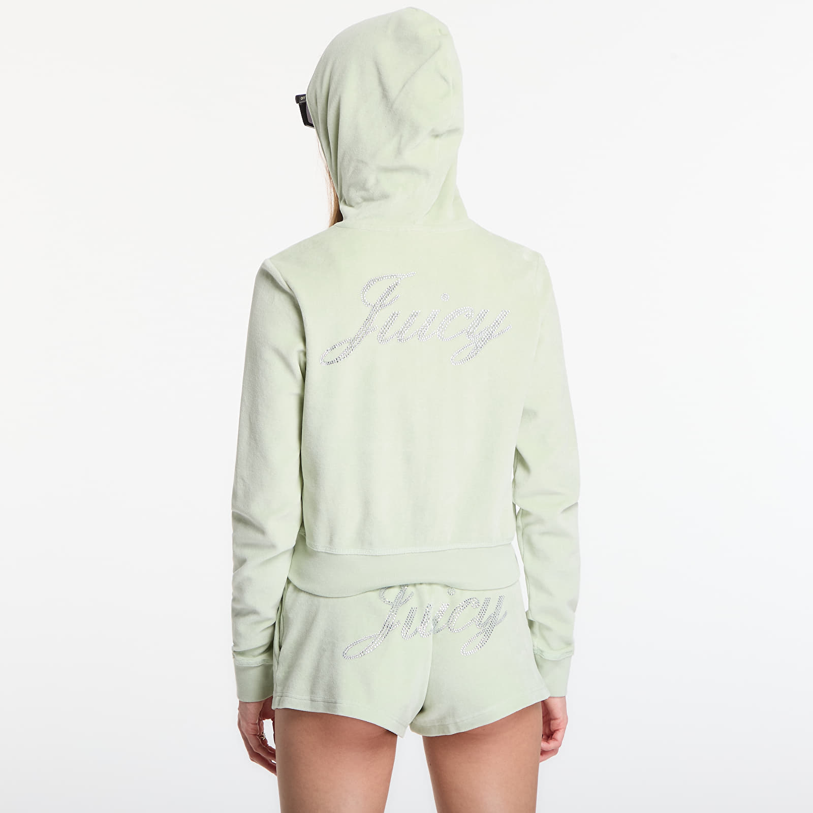 Mikiny Sporty & Rich Juicy Script Velour Zip Hoodie Sage