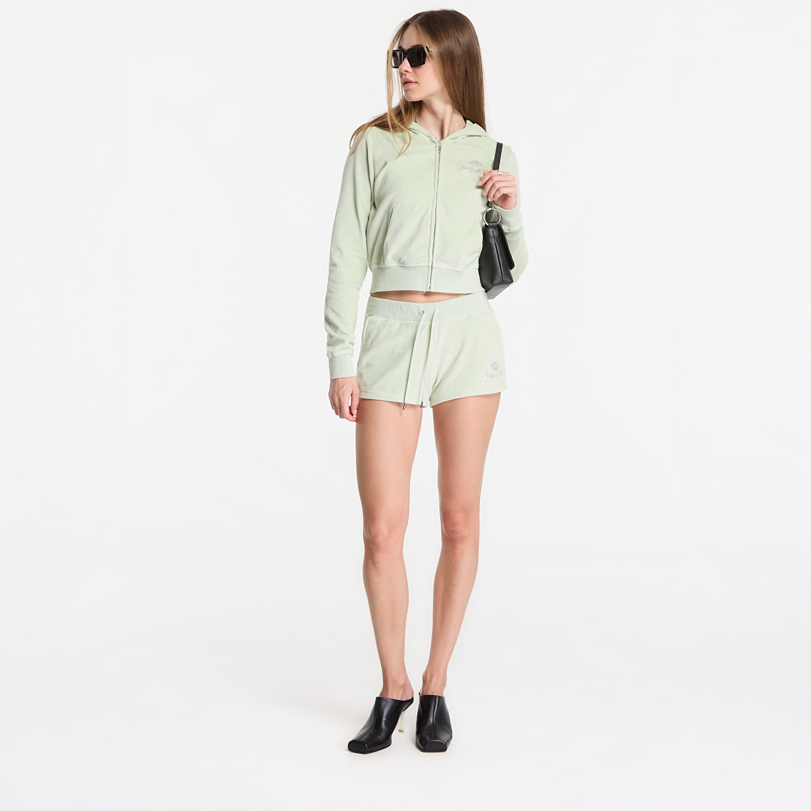 Mikiny Sporty & Rich Juicy Script Velour Zip Hoodie Sage