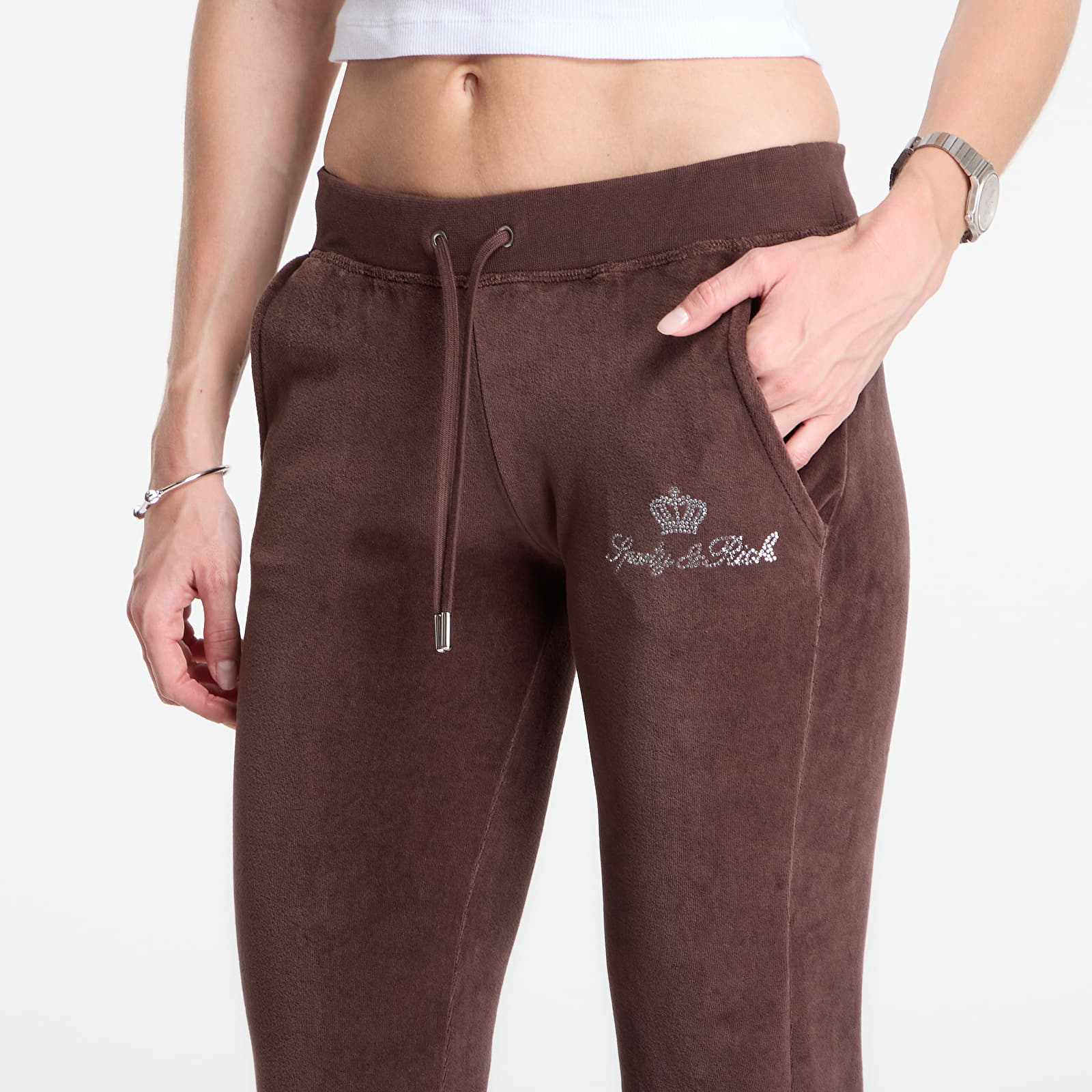Trenerke Sporty & Rich Juicy Script Velour Sweatpant Chocolate