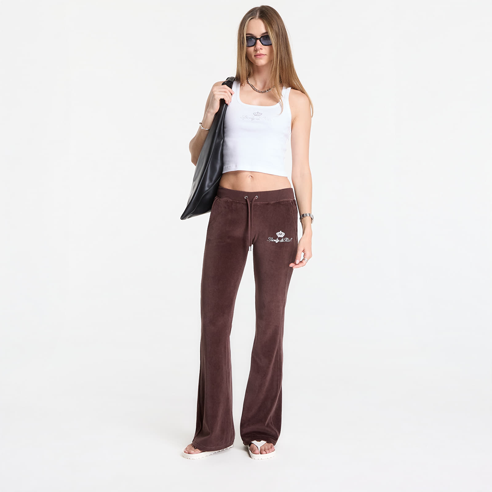Trenerke Sporty & Rich Juicy Script Velour Sweatpant Chocolate