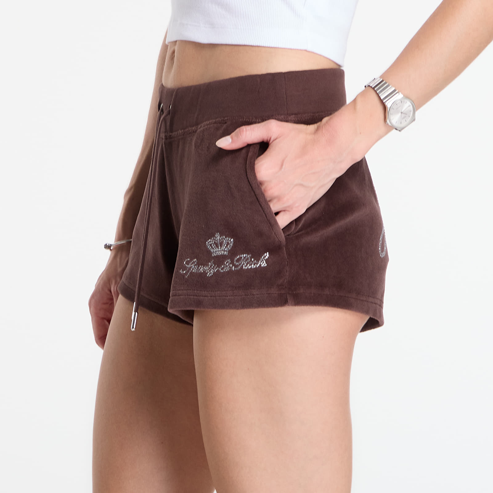 Къси панталони Sporty & Rich Juicy Script Velour Short Chocolate