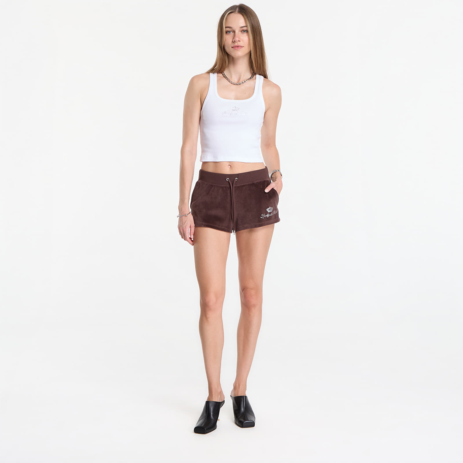 Къси панталони Sporty & Rich Juicy Script Velour Short Chocolate