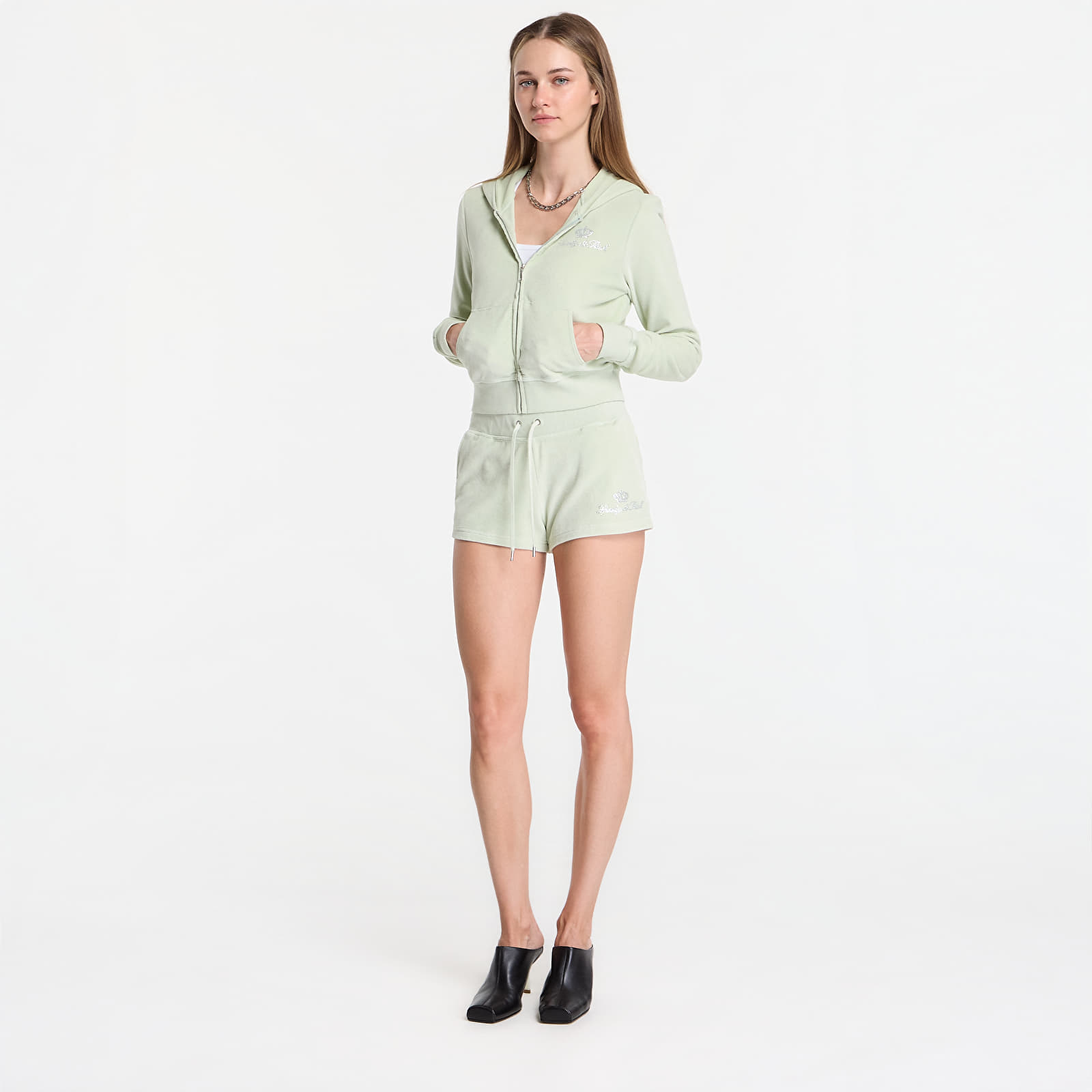 Къси панталони Sporty & Rich Juicy Script Velour Short Sage