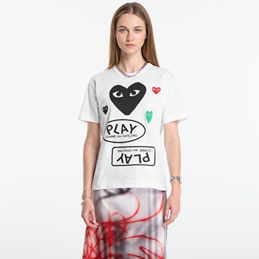 T-skjorte Comme des Garçons PLAY T-Shirt Red Black Green Emblem Knit UNISEX White