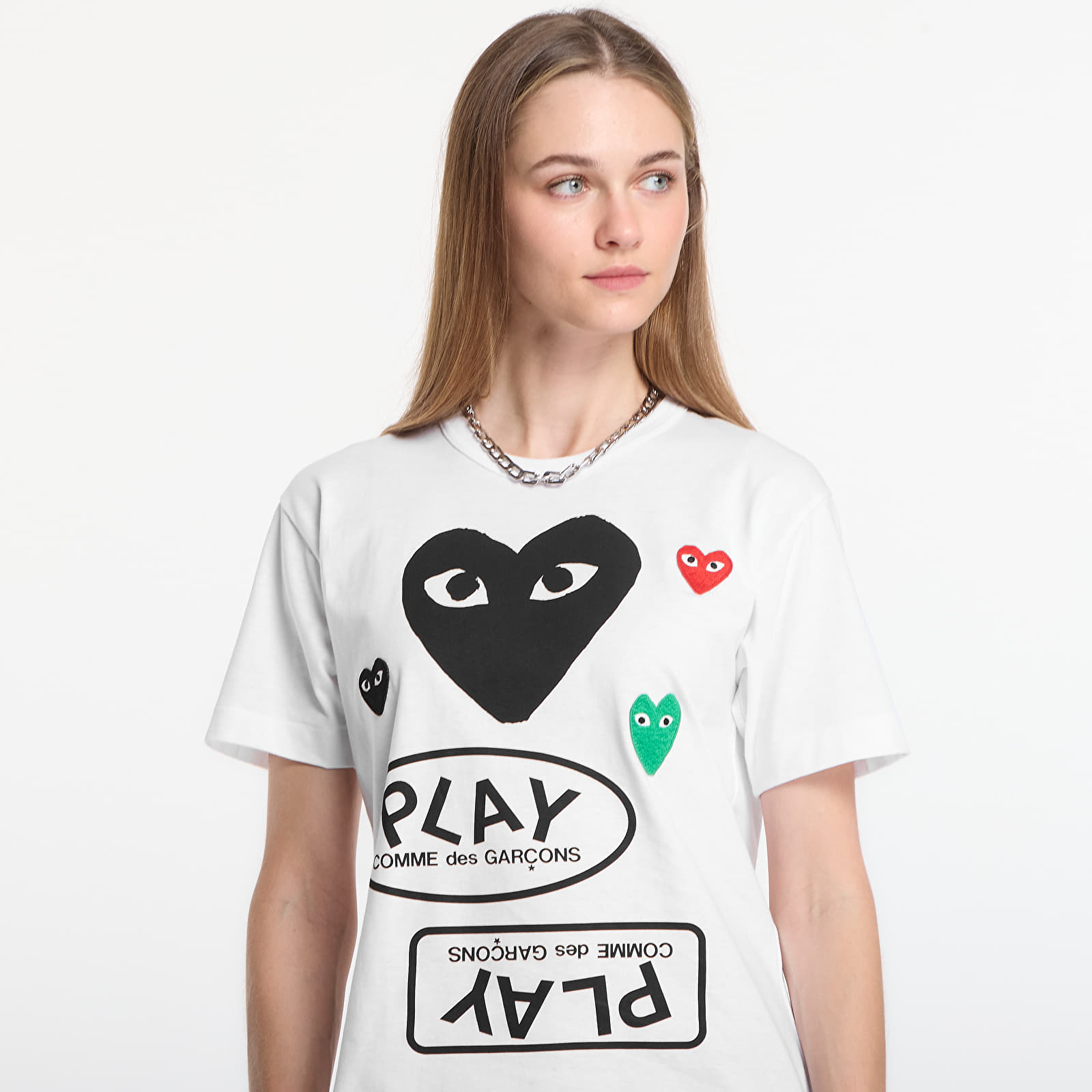 T-Shirts Comme des Garçons PLAY T-Shirt Red Black Green Emblem Knit UNISEX White
