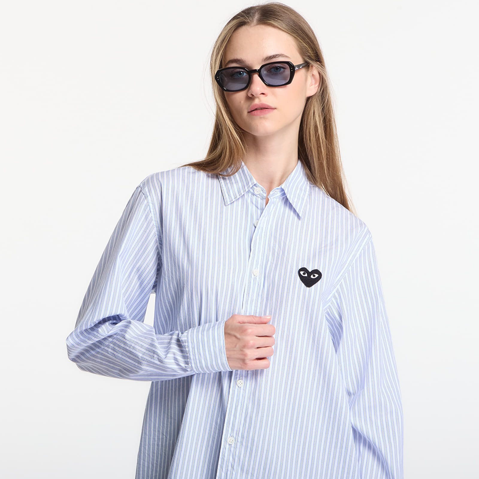 Ризи Comme des Garçons PLAY Shirt Black Emblem Woven UNISEX Blue