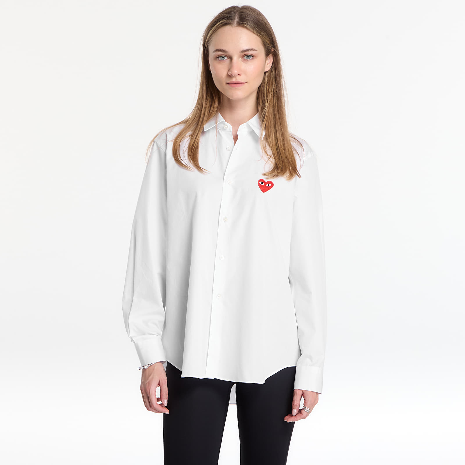 Ризи Comme des Garçons PLAY Shirt Red Emblem Woven UNISEX White