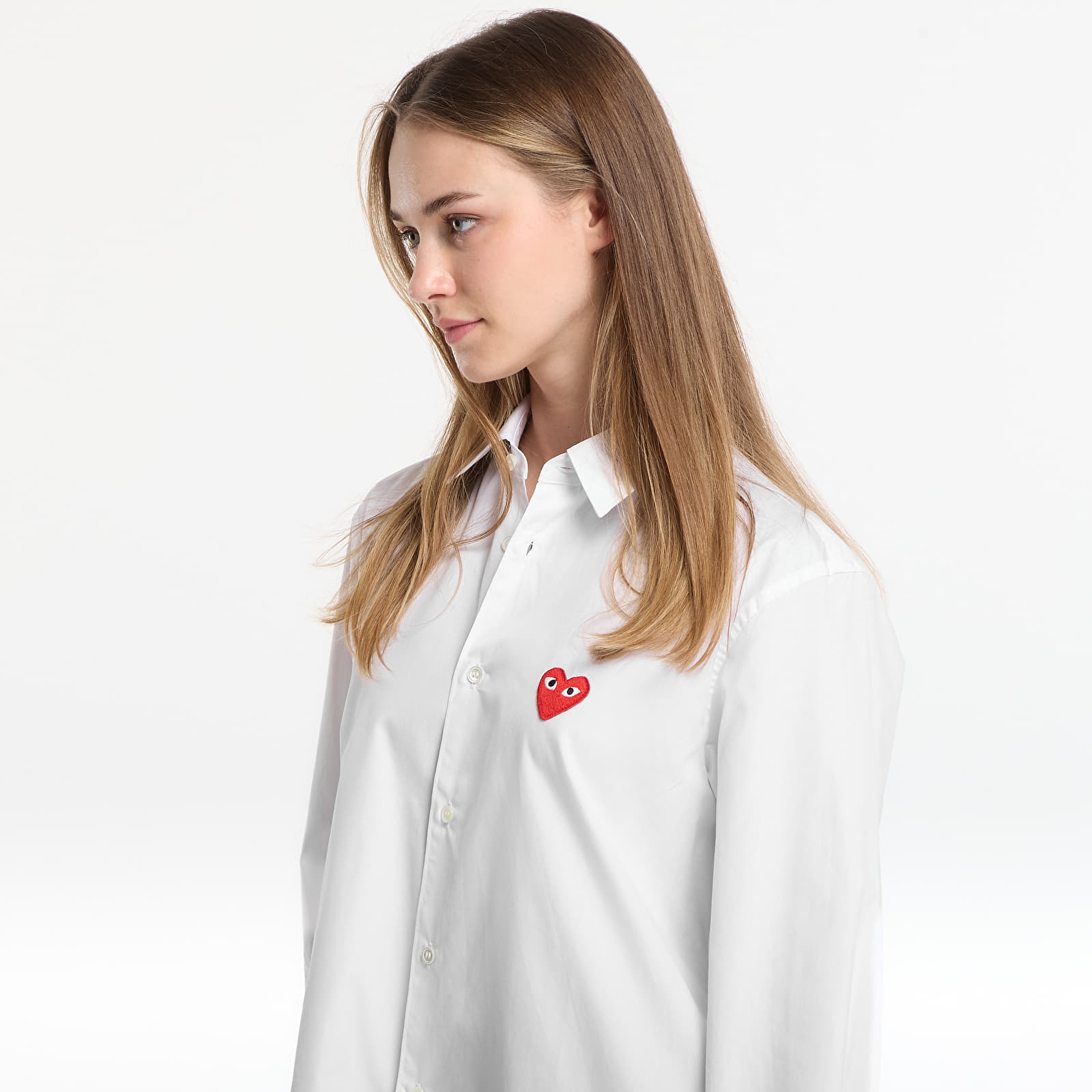 Ризи Comme des Garçons PLAY Shirt Red Emblem Woven UNISEX White