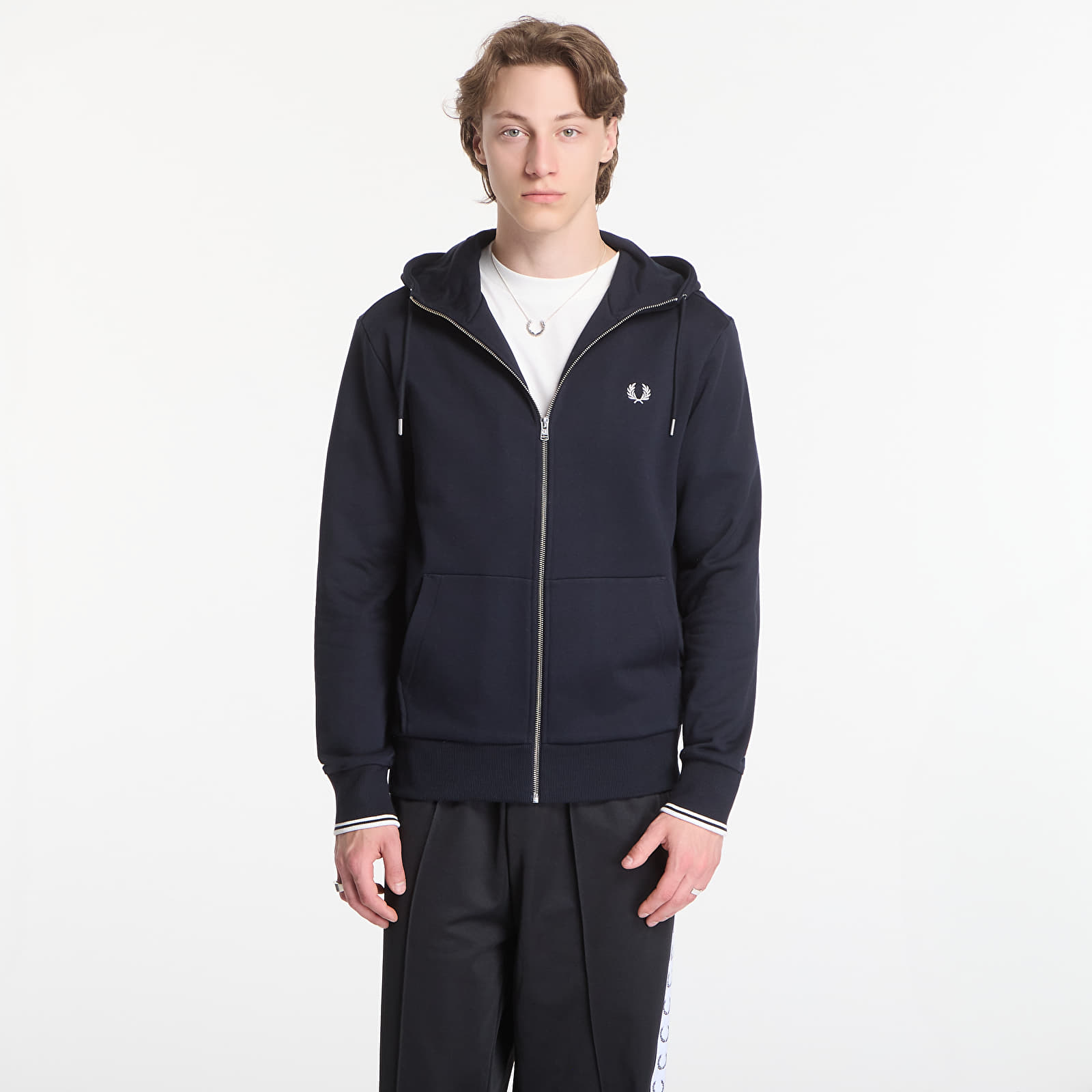 Men's hoodies Fred Perry Hooded Zip Through Sweatshirt Black