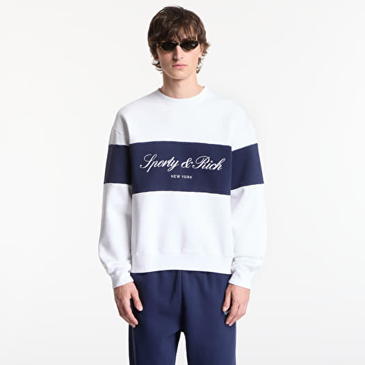 Bluza Sporty & Rich Signature Logo Block Crewneck UNISEX White/ Dark Navy