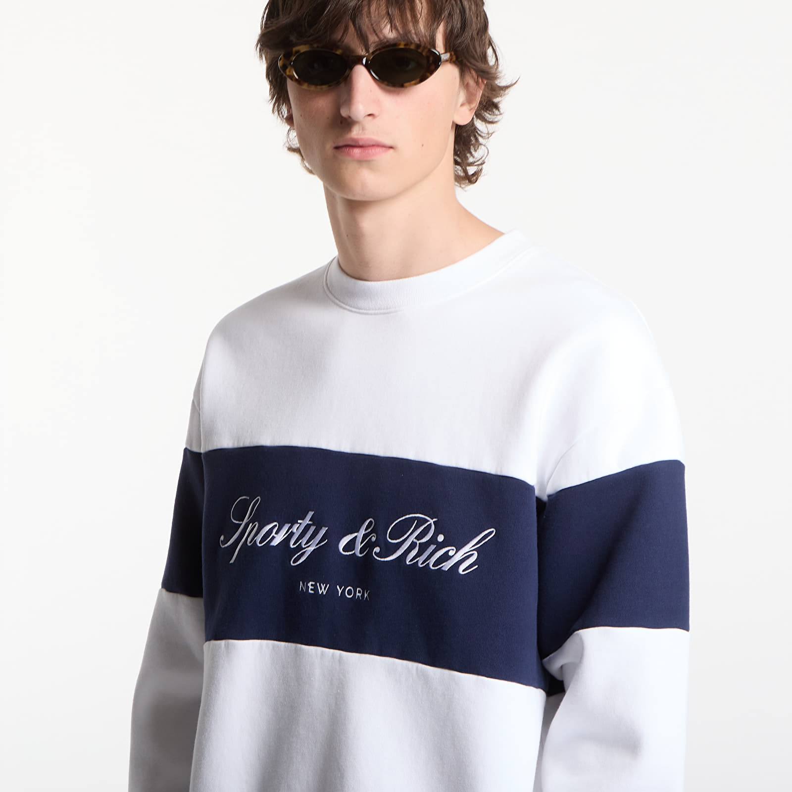 Hoodies and sweatshirts  Sporty & Rich Signature Logo Block Crewneck UNISEX White/ Dark Navy