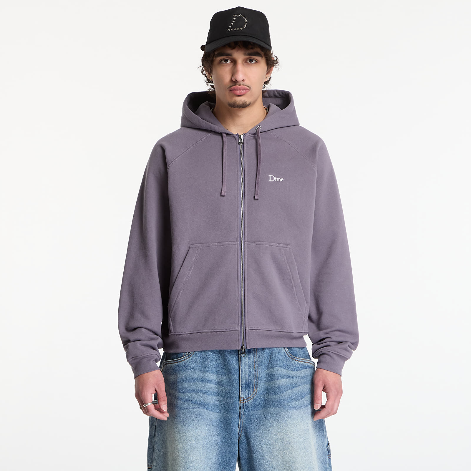 Bluzy Dime Classic Small Logo Zip Hoodie UNISEX Charcoal Grape