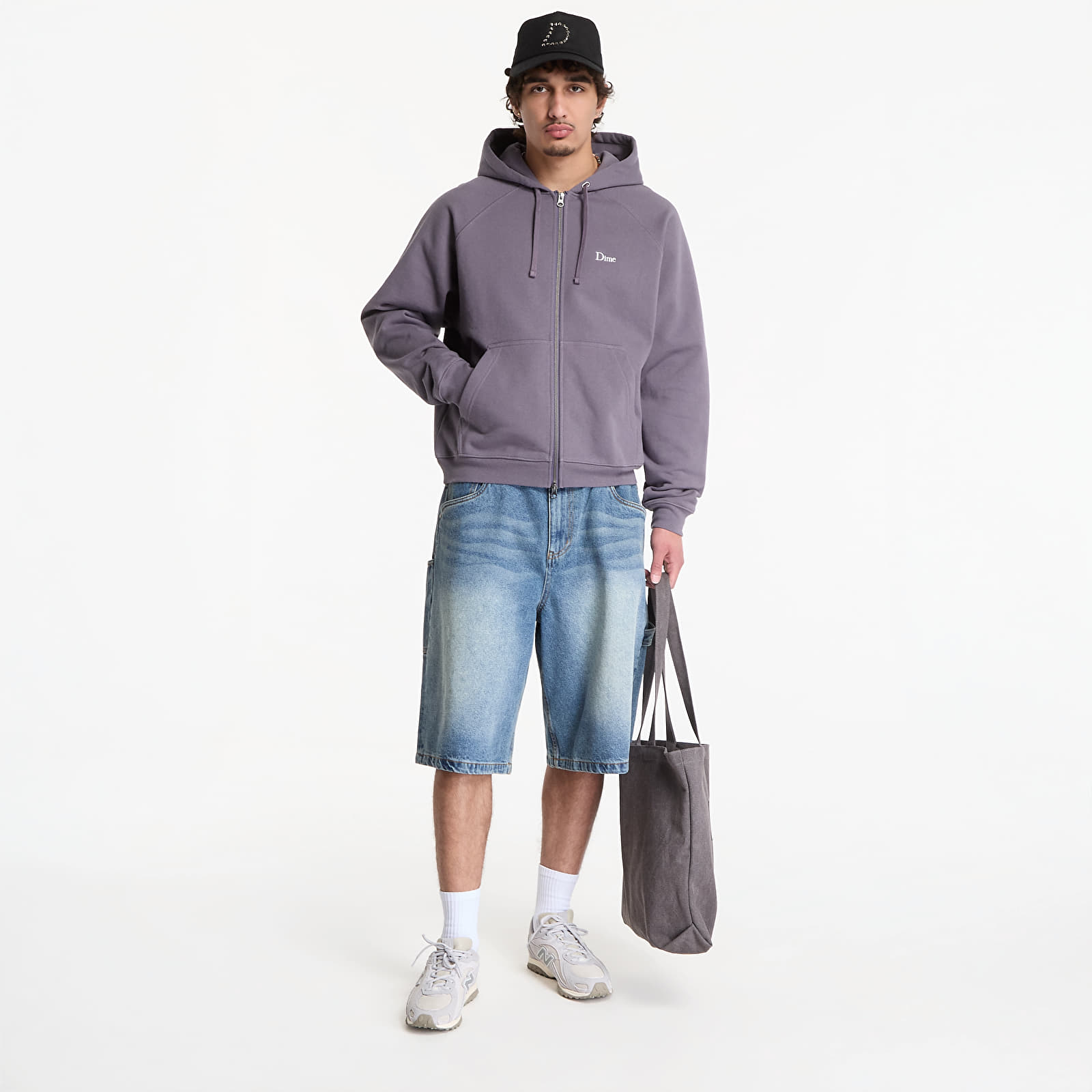 Bluzy Dime Classic Small Logo Zip Hoodie UNISEX Charcoal Grape