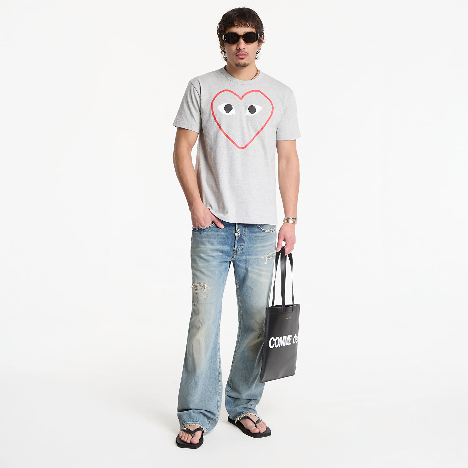 T-shirts Comme des Garçons PLAY T-Shirt Logo Print Knit UNISEX Top Gray