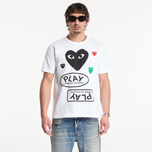 Tričko Comme des Garçons PLAY T-Shirt Red Black Green Emblem Knit UNISEX White