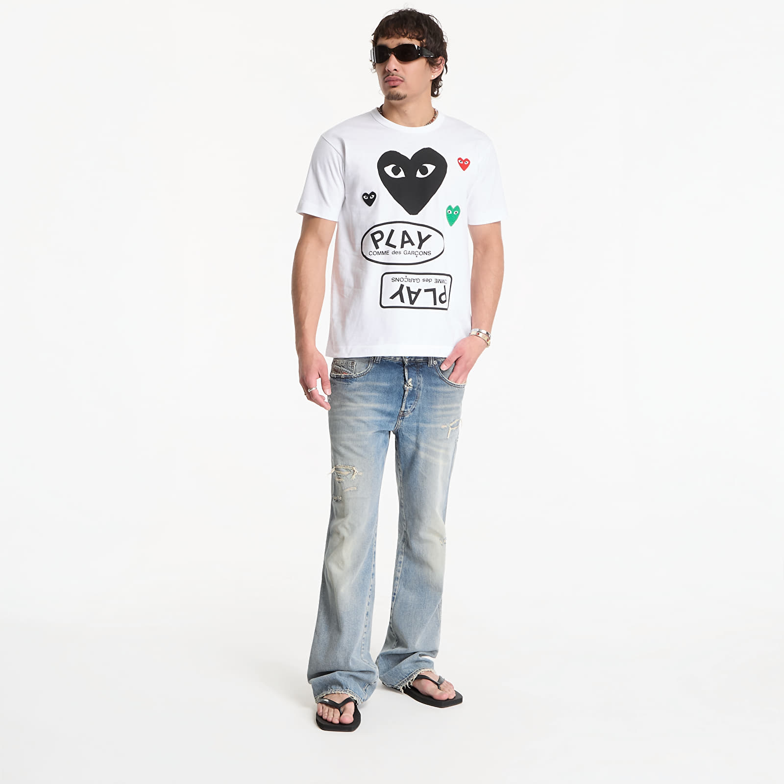 T-Shirts Comme des Garçons PLAY T-Shirt Red Black Green Emblem Knit UNISEX White