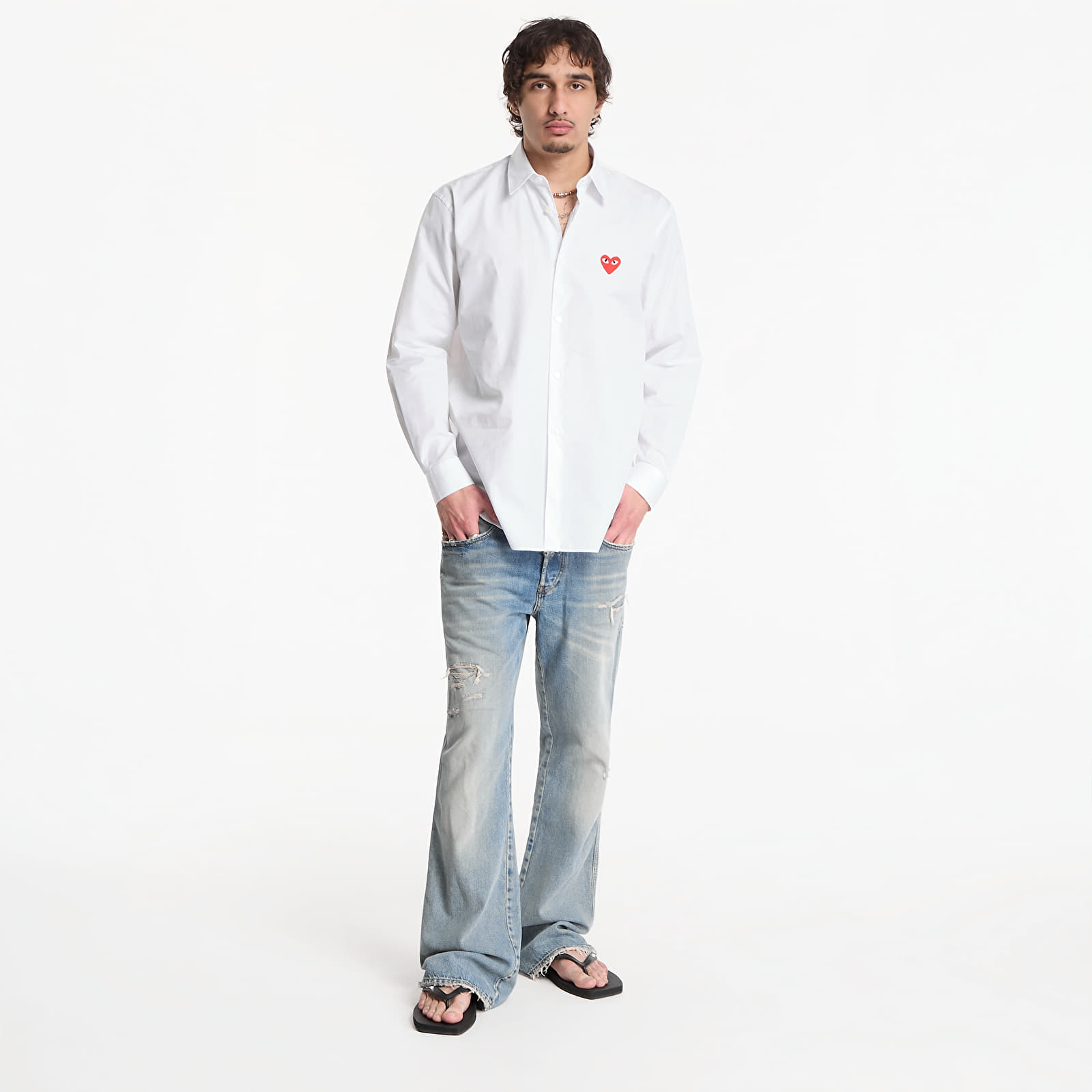 Shirts Comme des Garçons PLAY Shirt Red Emblem Woven UNISEX White