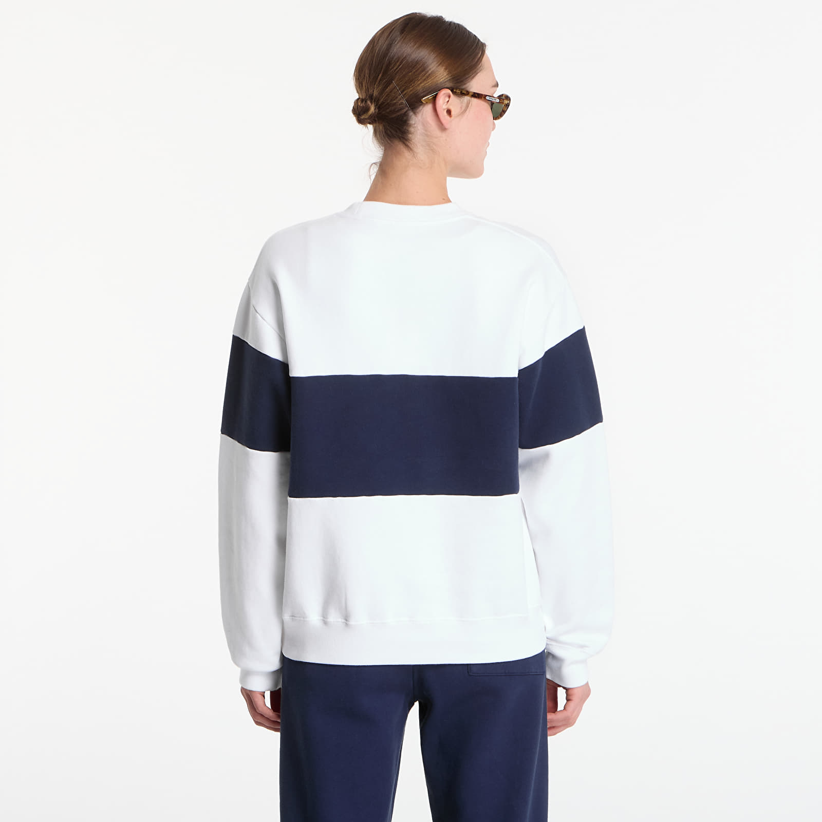 Hoodies and sweatshirts  Sporty & Rich Signature Logo Block Crewneck UNISEX White/ Dark Navy