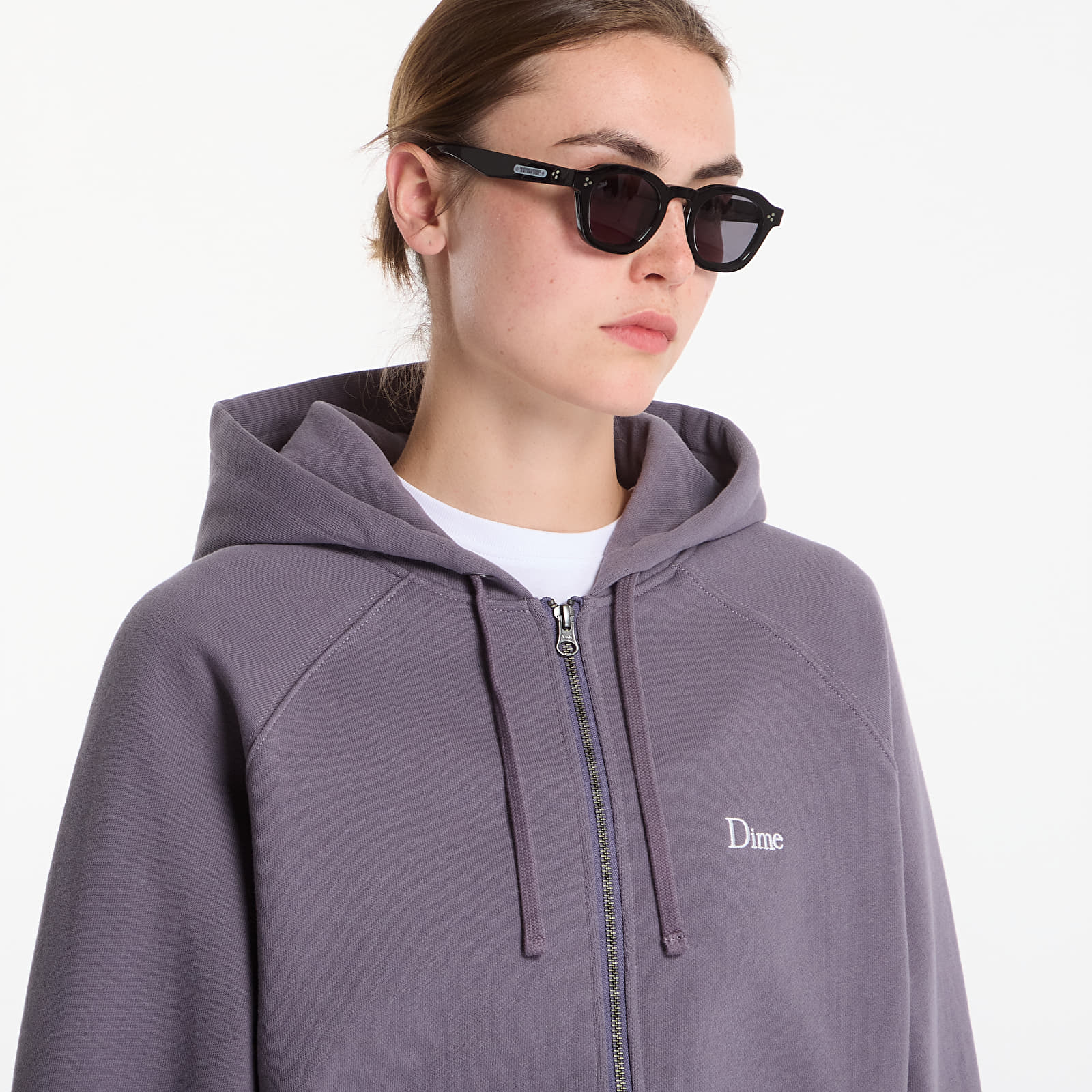 Bluzy Dime Classic Small Logo Zip Hoodie UNISEX Charcoal Grape