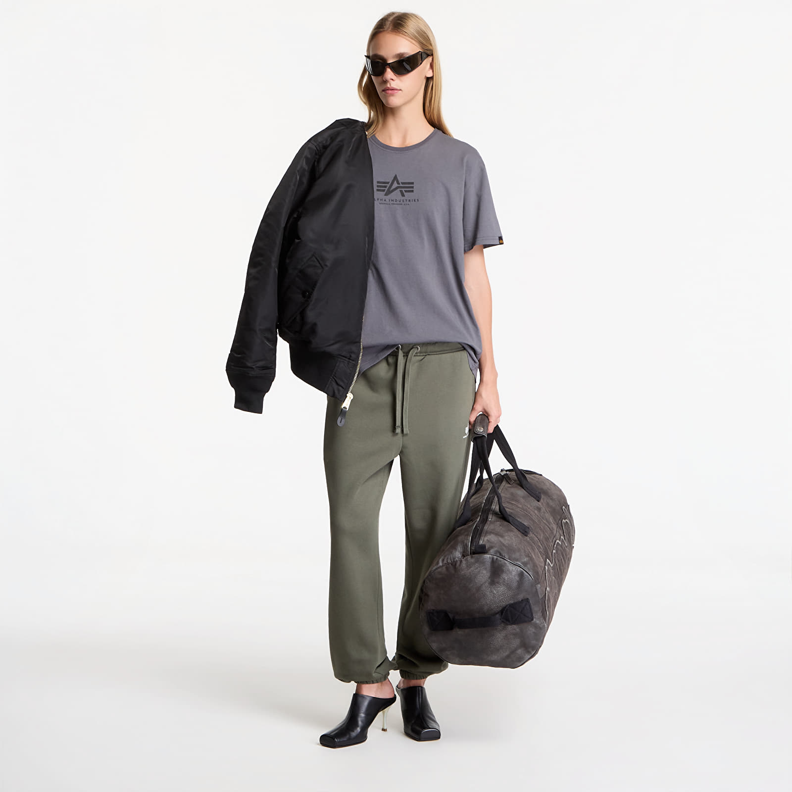 Футболки Alpha Industries Basic T-Shirt Contrast Stitch Grey Black/ Black