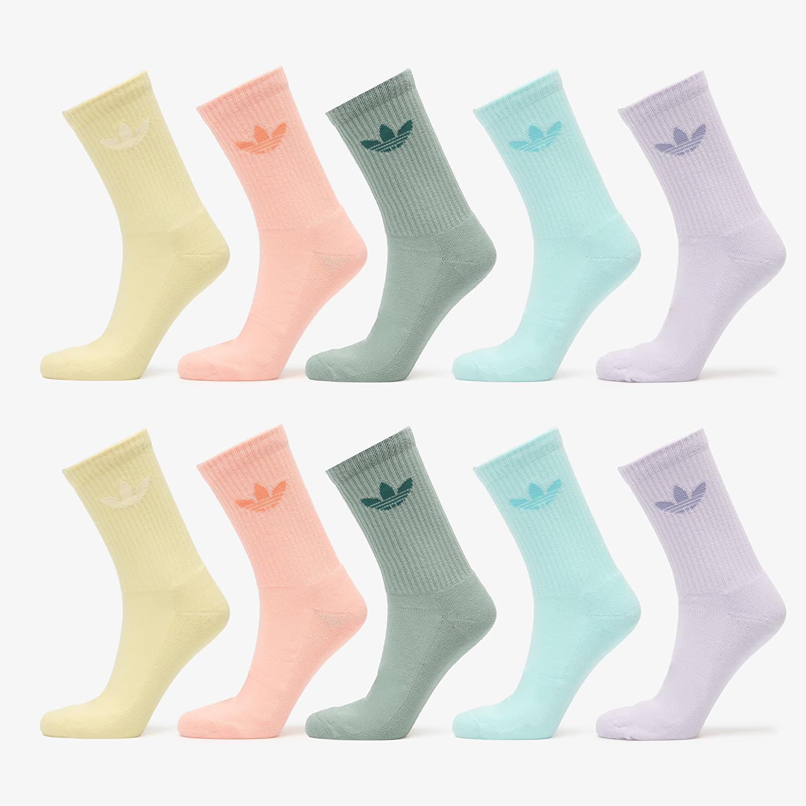Socks adidas Trefoil Crew Socks 10-Pack Silver Green/ Glow Pink/ Semi Flash Aqua