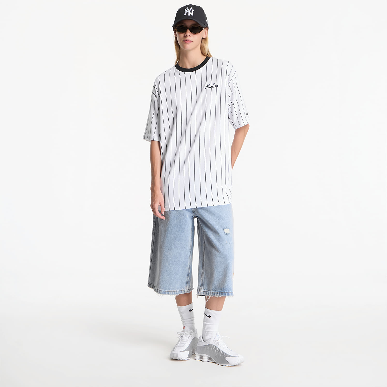 T-shirts New Era Pinstripe OS Tee UNISEX Optic White/ Navy
