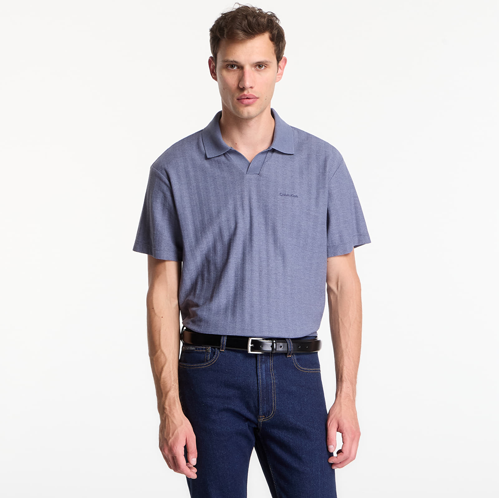 Men's T-shirts Calvin Klein Ss Easy Vertical Stripe Textured Polo Blue Nomad
