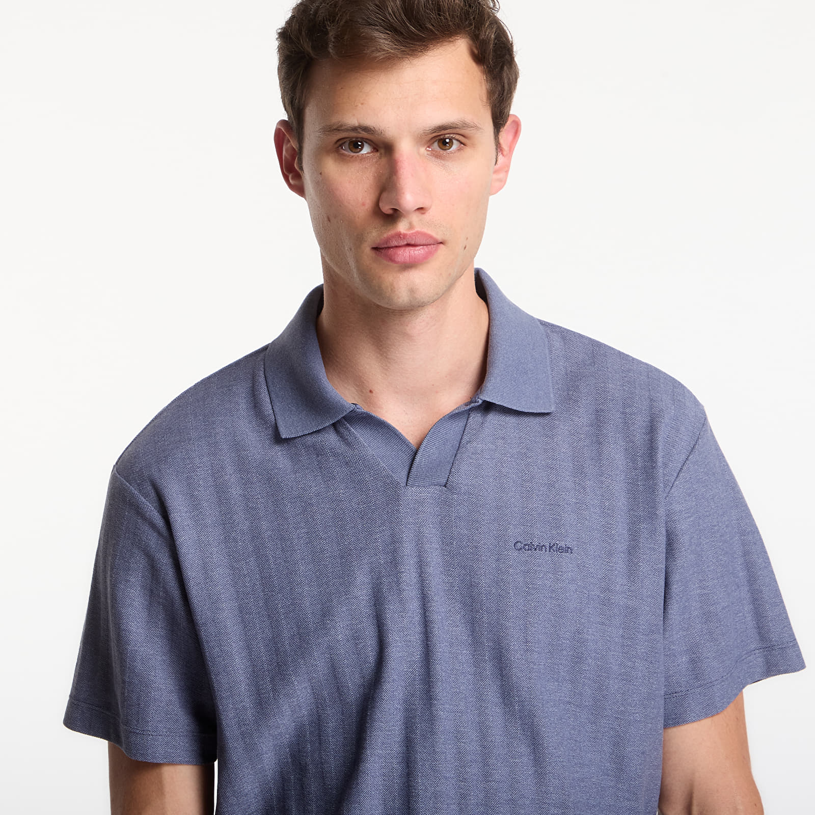 Men's T-shirts Calvin Klein Ss Easy Vertical Stripe Textured Polo Blue Nomad