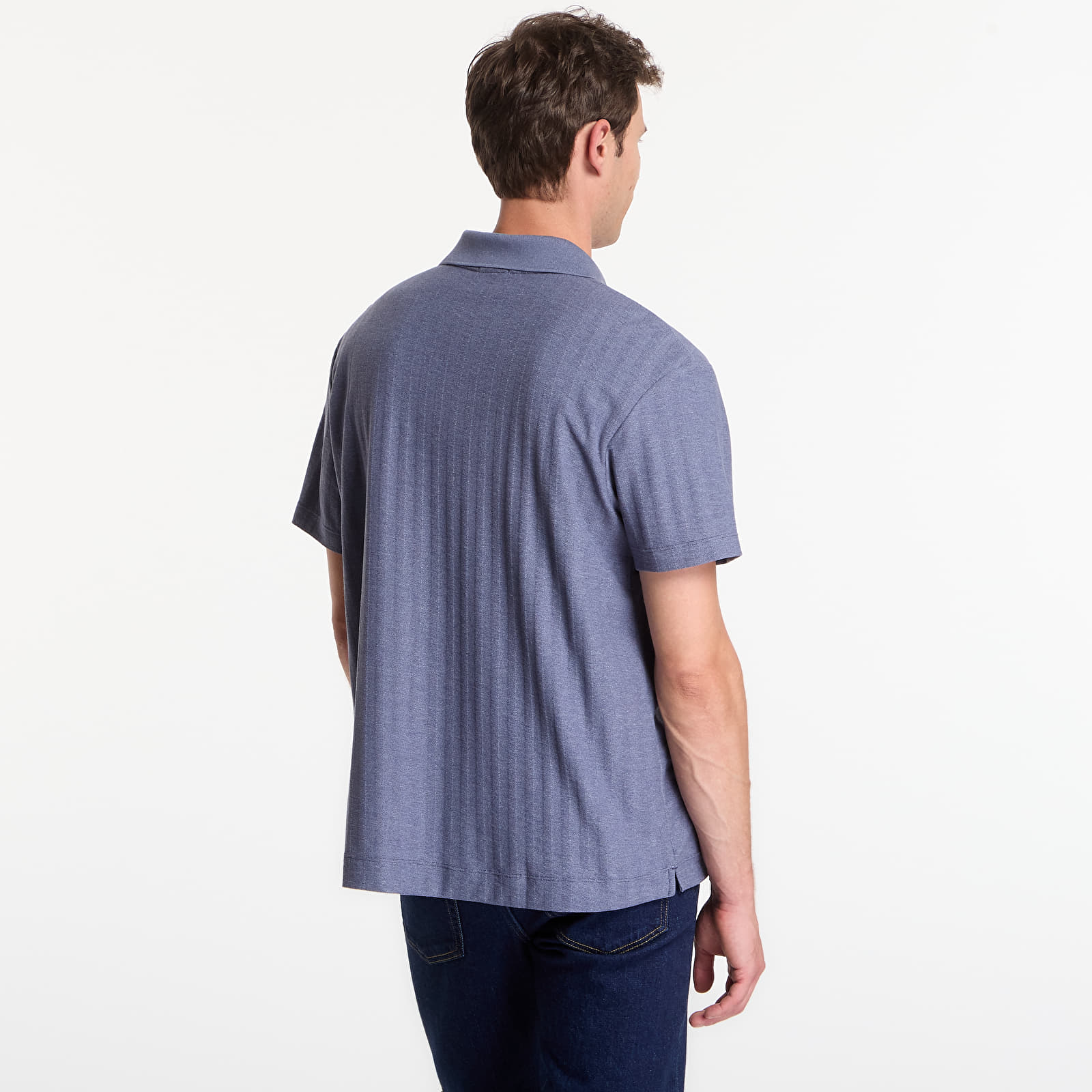 Men's T-shirts Calvin Klein Ss Easy Vertical Stripe Textured Polo Blue Nomad
