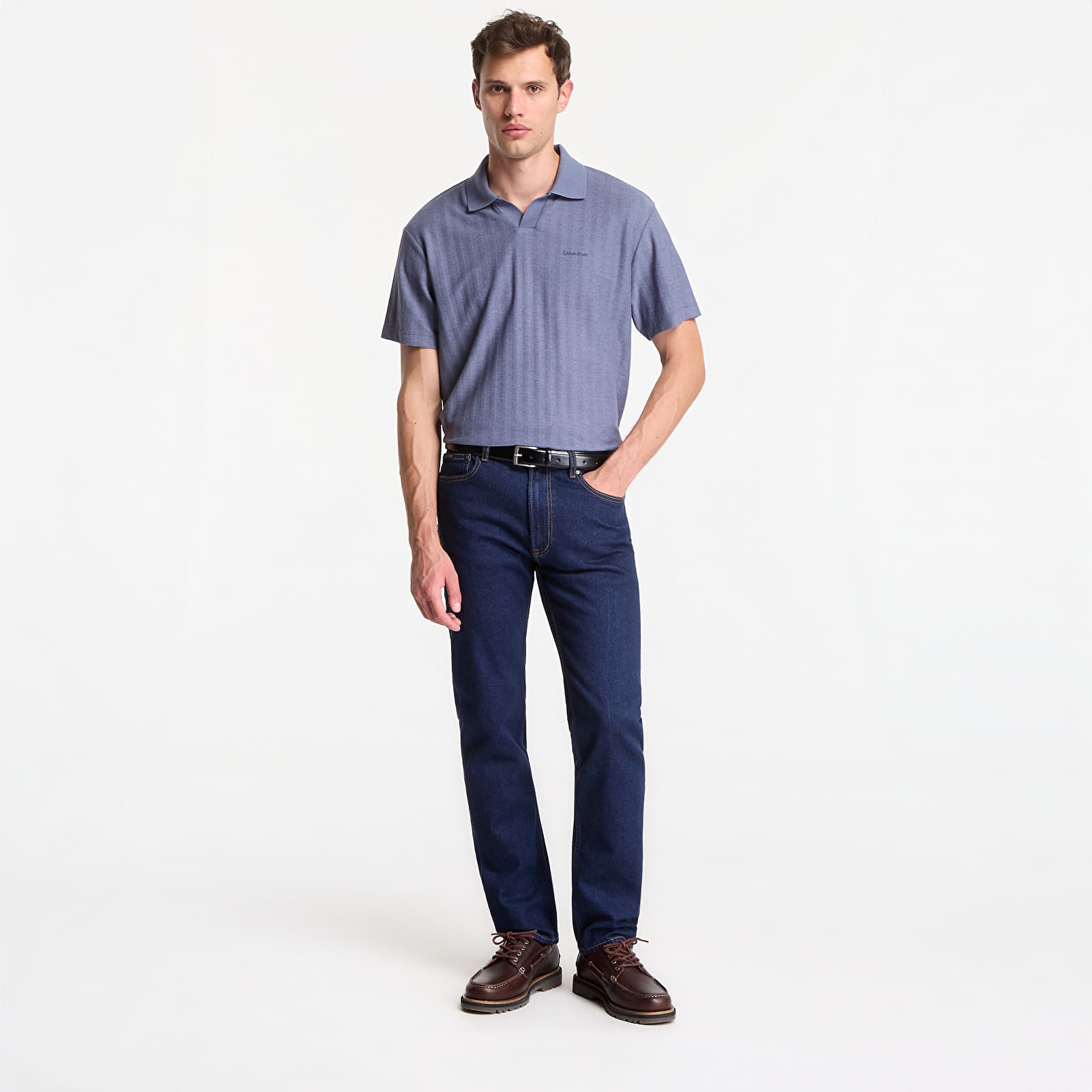 Men's T-shirts Calvin Klein Ss Easy Vertical Stripe Textured Polo Blue Nomad